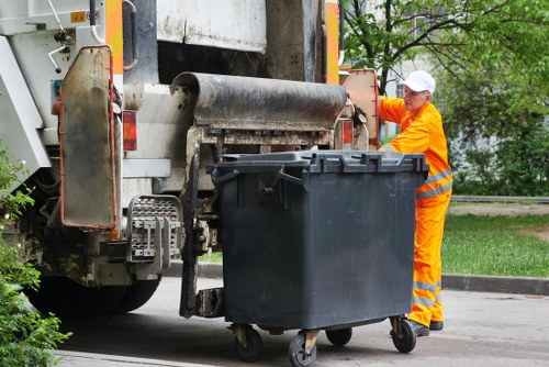 Recycling bins and separated waste streams in a neighbourhood transfer area